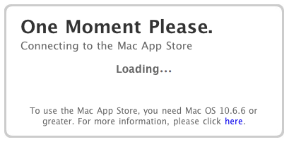The One moment please loading screen for the Mac App Store